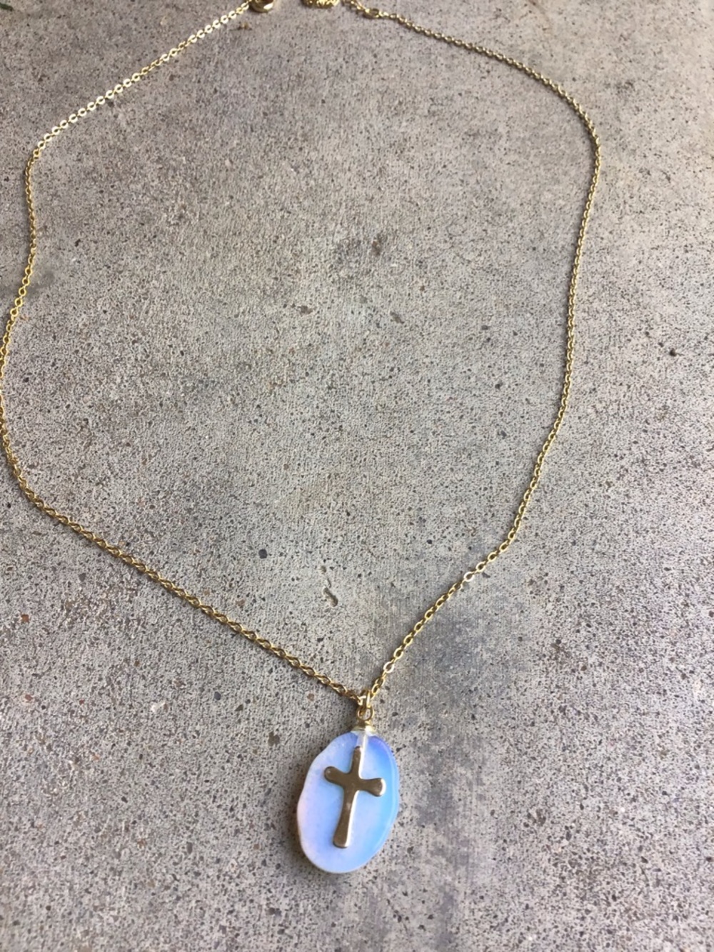 Handmade Gold Chain Necklace with White Enamel Cross Pendant